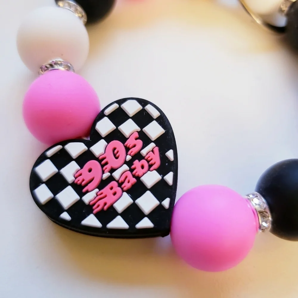 Handmade 90s Baby Beaded Silicone Focal Bead Wristlet Keychain Bracelet